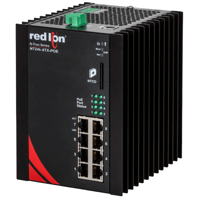 Red Lion Industrial PoE+ Switch, NT24k-8TX-POE